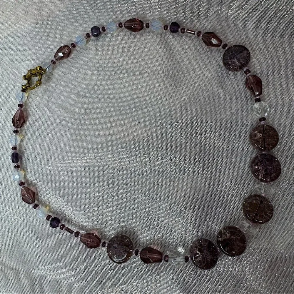 Amethyst necklace beaded opal look beads stunning purple pink silver gold toggle